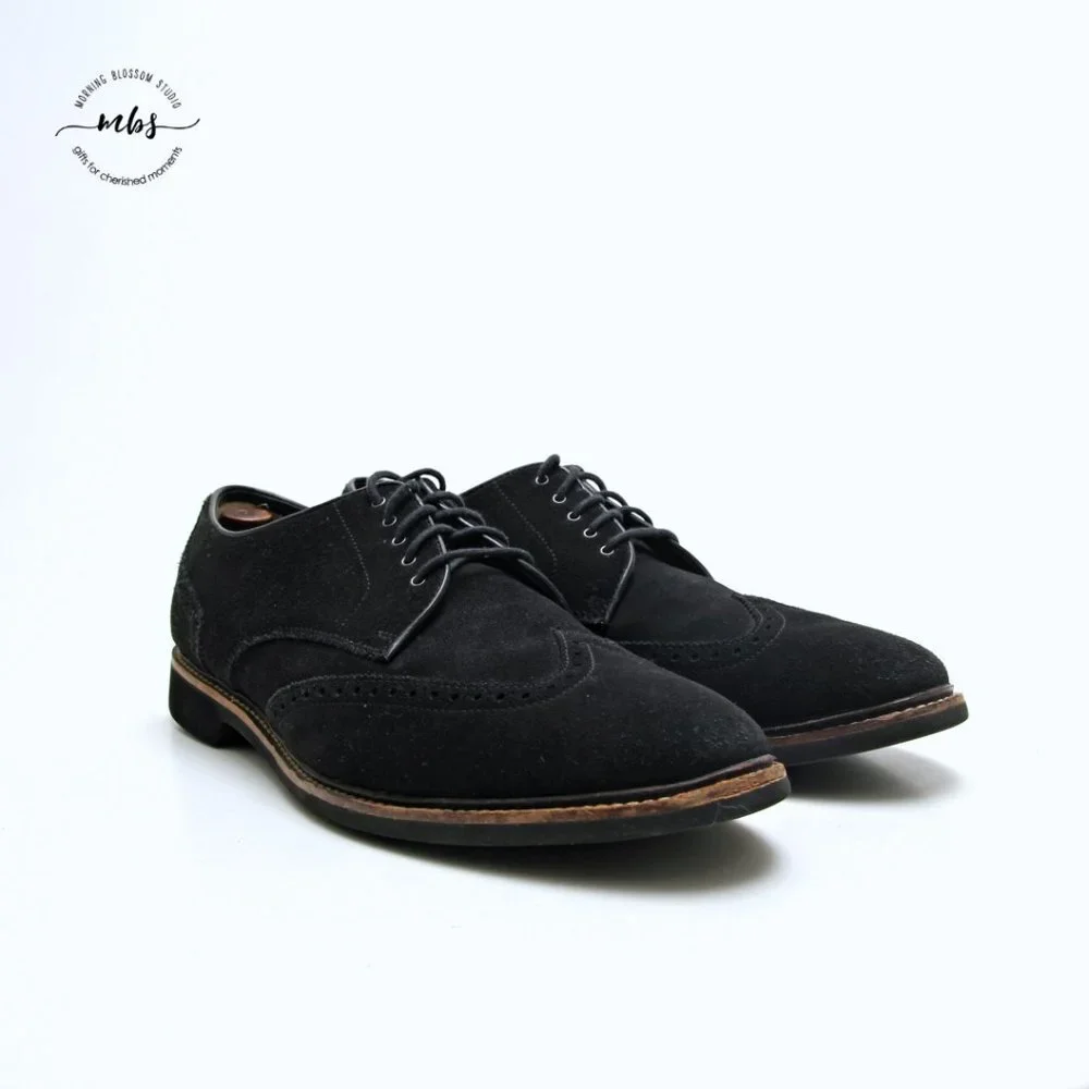 Cole Haan Franklin Suede Lace Up‎ Wingtip Derby Shoes Black Men Size 13